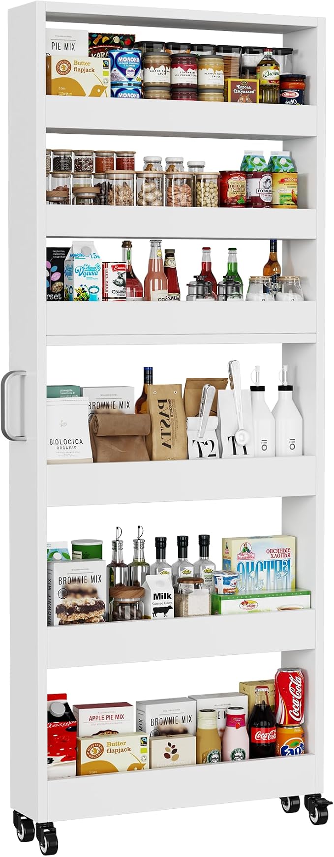 Slim Storage Cart, Lightweight 6 Tier Metal Rolling Utility Kitchen Cart on Wheels, Mobile Storage Shelving Unit Organizer for Bathroom Laundry Office Narrow Places (White, 6" D) by Qiaoxuan