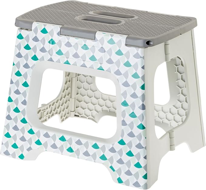 Vigar Compact Folding Step Stool for Adults 10-1/2 Inch Geometric | Foldable, Lightweight Portable Design, Carry Handle, Non Slip Surface, Space-Saving Body, Supports up to 330 lb by VIGAR