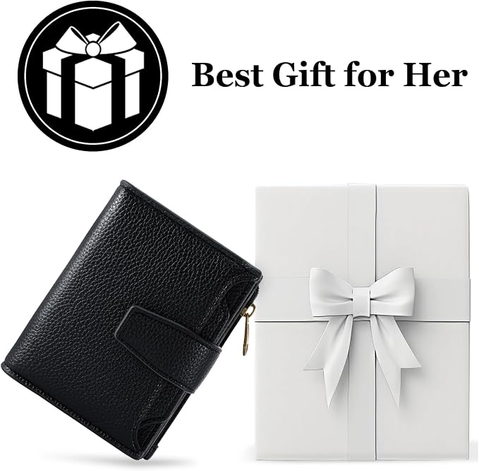 Small Wallet Women RFID Blocking Soft Leather Bifold Compact Card Holder Wallet for Women with Zipper Coin Pocket 4 ID Window - Image 7