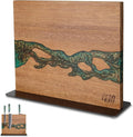 Magnetic Knife Block, Double-Sided Knife Holder with Strong Magnets, Acacia Wood and Golden Green Resin, Countertop Kitchen Knife Storage Stand (12 × 10 Inches, Without Knives) by FINDKING