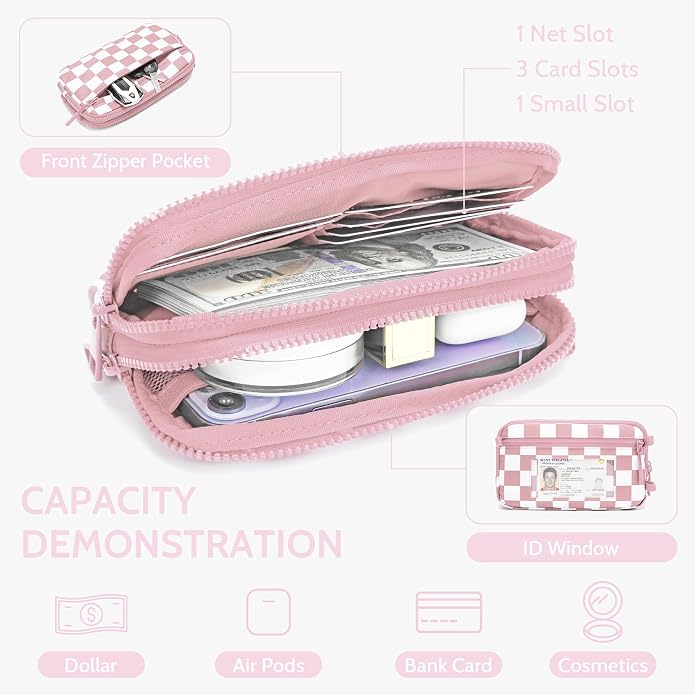 FODOKO Wristlet wallets for Women RFID crossbody bags with 4 Zippers | Checkered quilted nylon with credit card slots, cell phone organizer, and coin purse for travel and everyday carry - Image 3