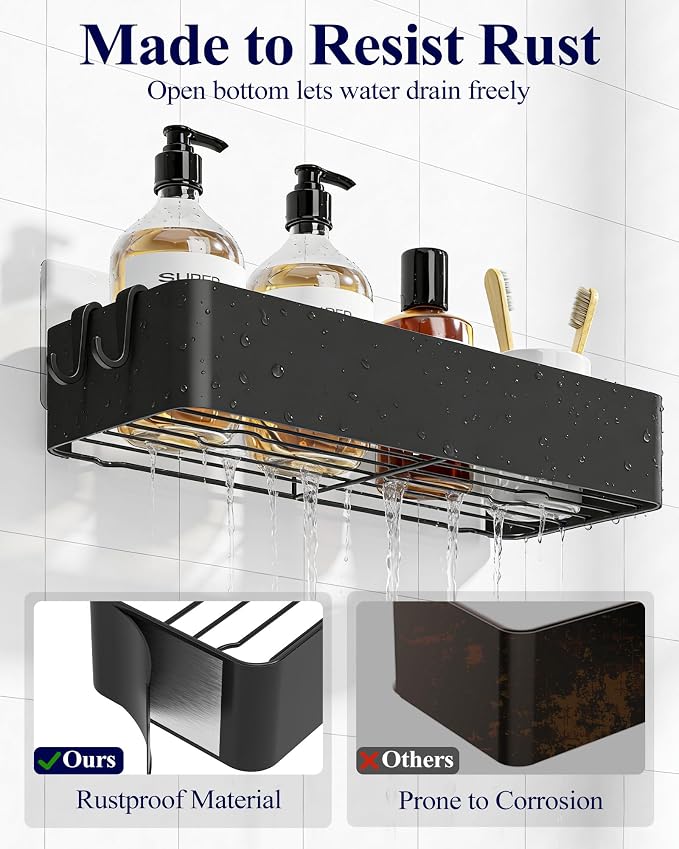 Kitsure Shower Caddy Adhesive, Stylish Shower Organizer, Large, Black | 2 Pack Shower Shelf for Inside Shower, 100% Rustproof Metal Shelves, No-Drill Bathroom Organizers and Storage - Image 5