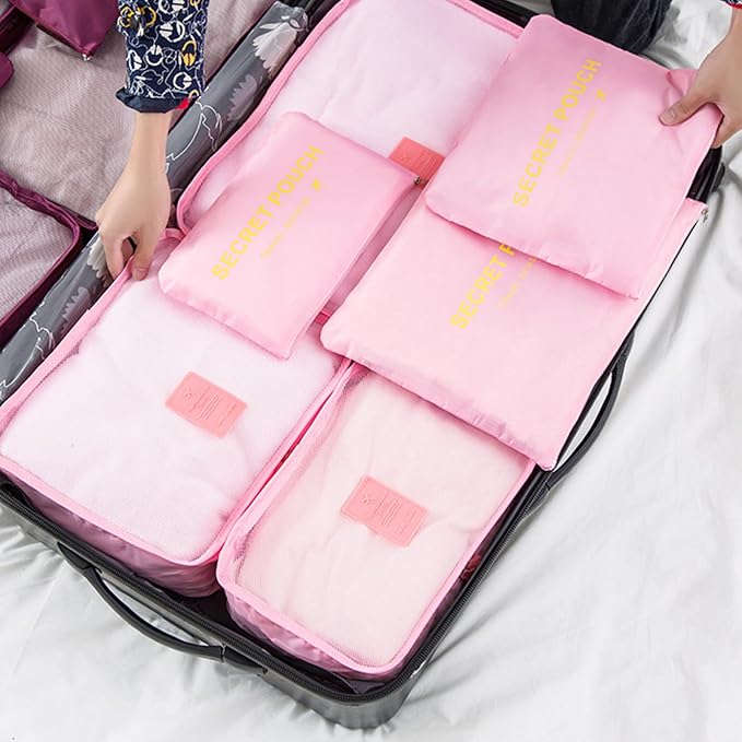 INVODA 7 piece Multi-size Packing Cubes for Travel Suitcase Organizer Bags Lightweight Travel Bags (Pink) - Image 4