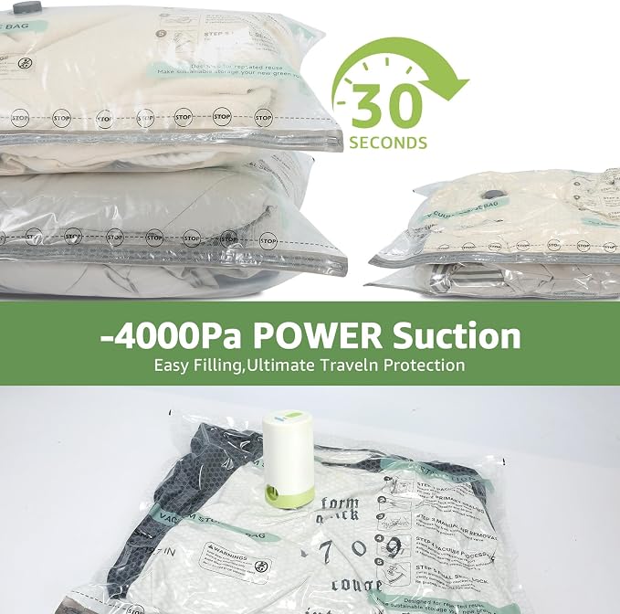 15+1 Packs Vacuum Bags for Travel with Rechargeable air Pump, 3 Sizes Vacuum Seal Bags for Clothing, Space-Saving Compression Storage Bags for Travel & Closet Organization - Image 3