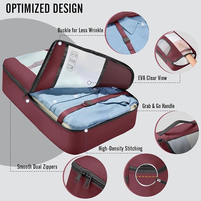 Veken 8 Set Packing Cubes for Travel Essentials,Anti-Wrinkle Buckled Suitcase Organizer for Shoe & Toiletry Bag,Carry On Luggage Bag with 99+ Count Mesh Holes for Airplane & College Dorm Accessories - Image 4