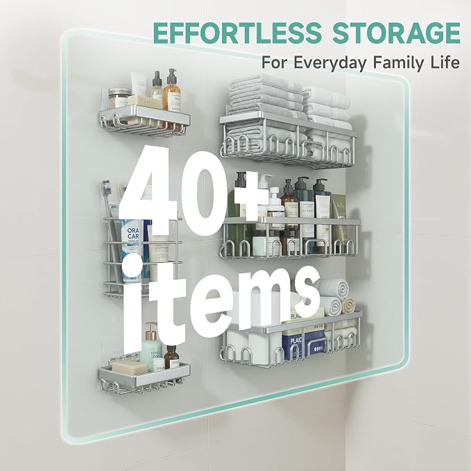 Veken Shower Caddy 6-Pack, Family Choice Award Winner, Large Wall Mounted Shower Rack, Bathroom Shelves Over Toilet, Organizer Storage Accessories with Soap Dish&Toothbrush Holder - Image 8