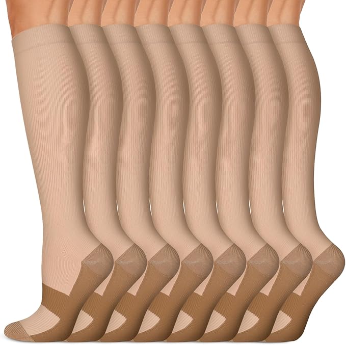 Copper Compression Socks 15-20 mmHg for Men & Women 8 Pairs – Circulation Support for Nurses, Travel, Running, Hiking, Soccer by Iseasoo