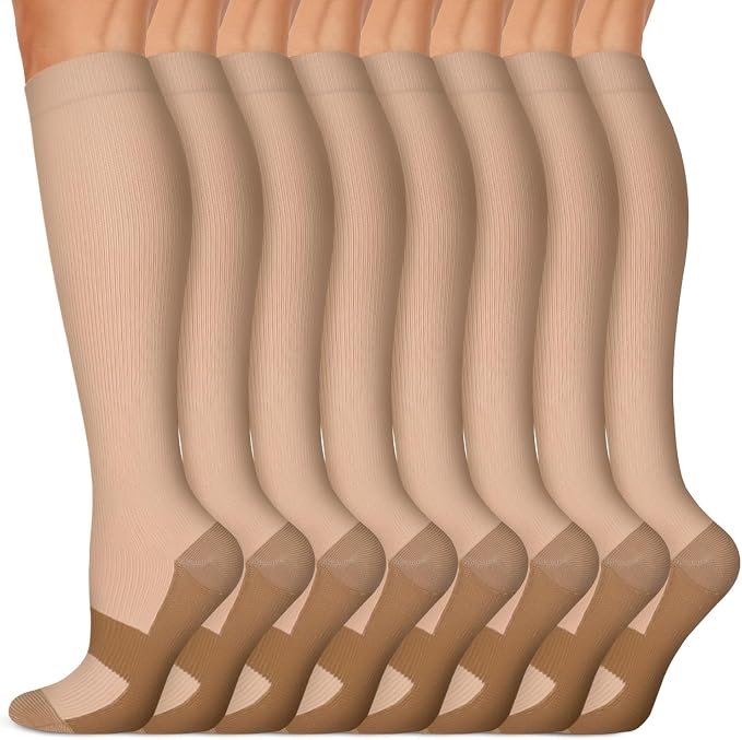 Copper Compression Socks 15-20 mmHg for Men & Women 8 Pairs – Circulation Support for Nurses, Travel, Running, Hiking, Soccer by Iseasoo