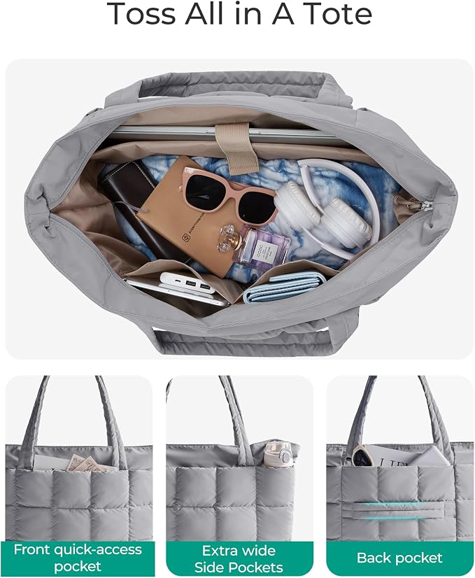 BAGSMART Expandable Tote Bag for Women, Puffer Work Tote Travel Bag | Quilted Carry On Bag for Travel Work Gym College, Waterproof Travel essentials - Image 4