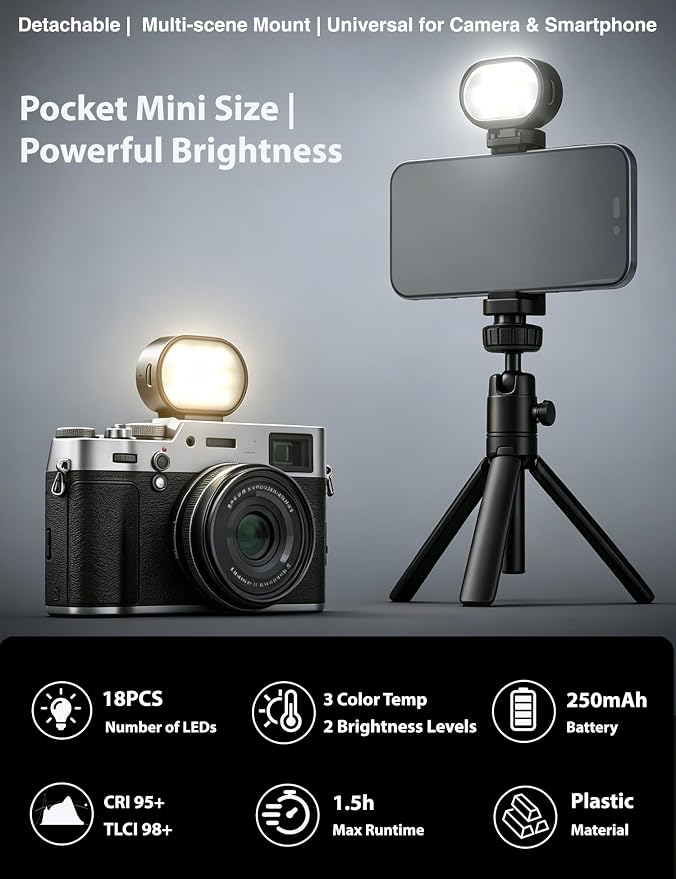 16″ Selfie Stick & Desktop Tripod for Phone with Light, 3 Color Modes & 2 Brightness Levels, Portable Phone Stand for Selfie, Vlogging, Makeup, Video Recording, Travel & Daily Use - Image 3