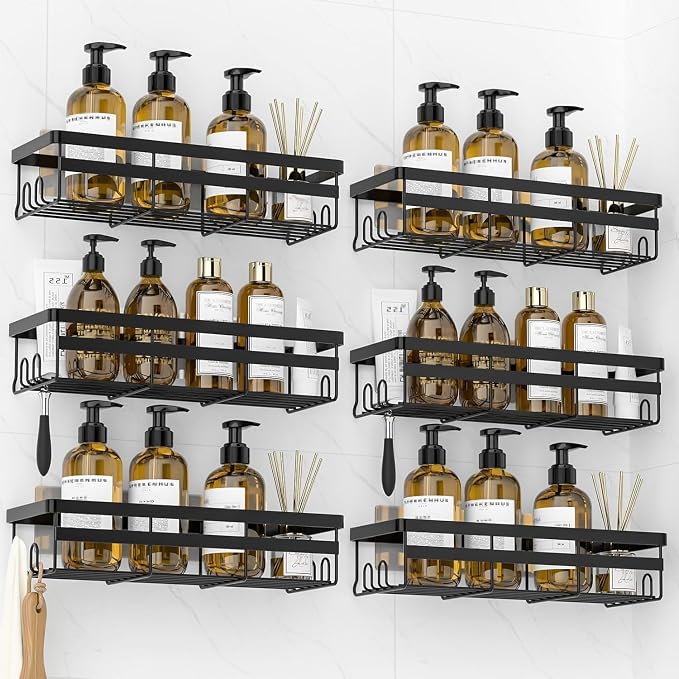 WOWBOX 6 Pack Adhesive Shower Caddies, No Drill Bathroom Shelves, Large | Stainless Steel Shower Shelf, Hanging Shower Organizers for Bathroom Storage, Home Decor, Bathroom Accessories by WOWBOX