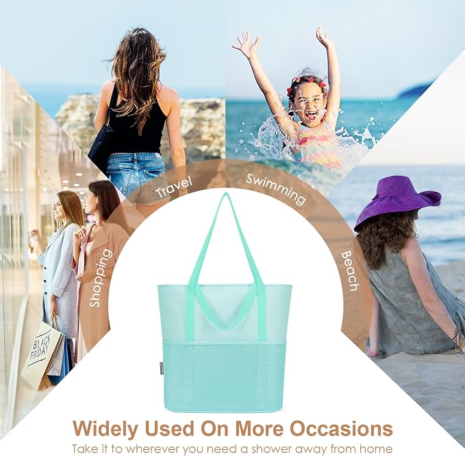 KABAQOO Large Beach Bag Waterproof Sandproof Tote Bag for Women with Zipper & Mesh Pockets for Pool Swim Travel Everyday | waterproof - Image 8