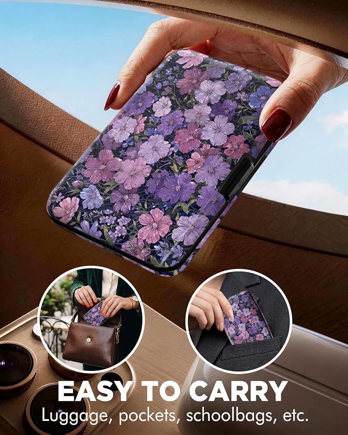 Maicican RFID Blocking Aluminum Credit Card Holder | Slim Metal Wallet for Women & Men, Business Card Case for Travel, Fits Front Pocket, Card holder wallet - Purple flowers - Image 4