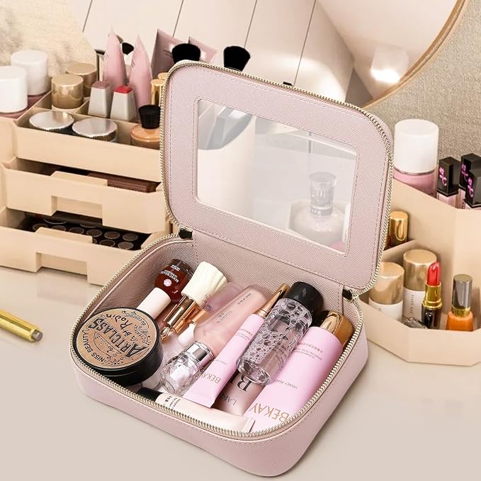 Pinkmik Clear Makeup Bag, (Pink, M) | Waterproof, Travel Cosmetics and Toiletries Case, Portable Makeup Organizer, Clear Car Bag with Zipper - Image 4