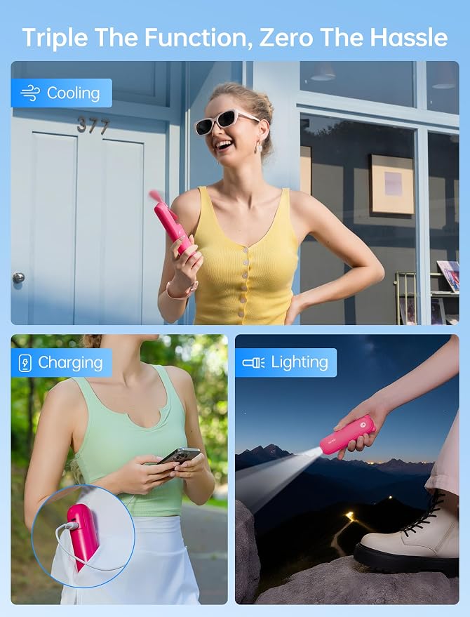 JISULIFE 3 IN 1 Portable Fan with Power Bank & Flashlight Featured | 19H Max Cooling, USB Rechargeable, Pocket-Sized Handheld Fan for Travel, Cruise, Concerts, Makeup, Summer Gifts for Women - Image 2