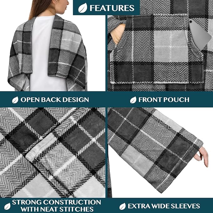 PAVILIA Blanket with Sleeves for Adult Women Men, Soft Warm Wearable Blanket Fleece Wrap Throw, Robe Blanket Gift - Image 3