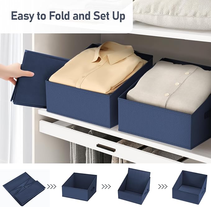 DIMJ Closet Storage Bins 6 Pack - Fabric Trapezoid Closet Organizer Bin, Foldable Storage Baskets for Shelves, Shelf Organizer, Clothing Storage Box for Toys, Books, Towel, Clothes - Image 3