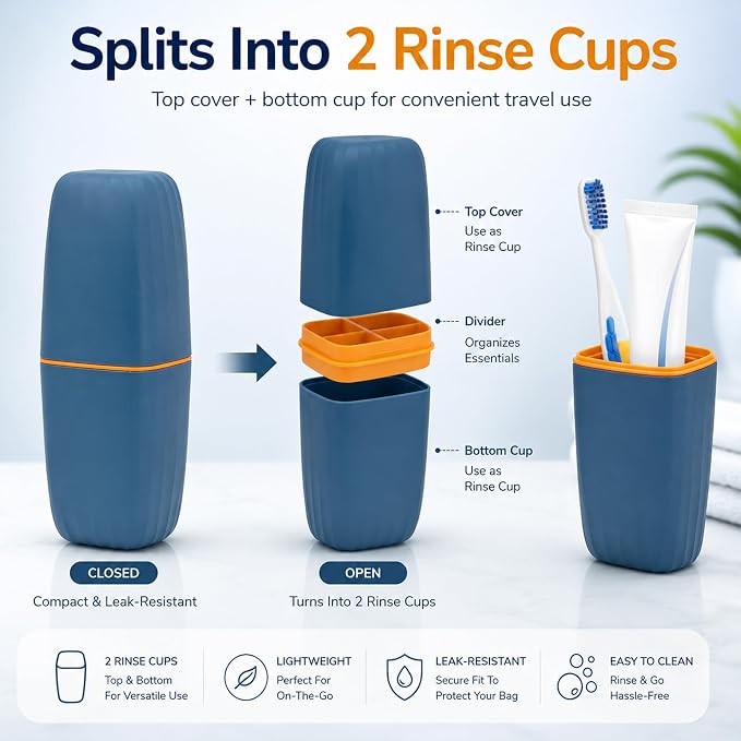 Toothbrush Travel Case, 2 in 1 Holder and Rinse Cup with Cover | 7.87 - Image 2