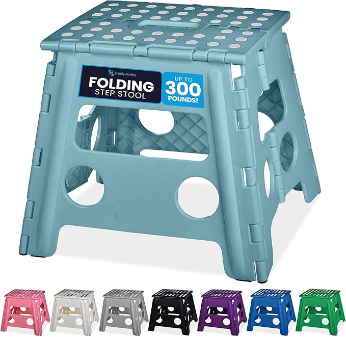 Handy Laundry Folding Step Stool 13 Inch, Teal, Non-Slip Holds 300 lbs | 13 Inch, Teal, Foldable Collapsible Step Stool, Non-Slip, Holds 300 lbs, Kitchen Bathroom Bedroom, Adults by Handy+Laundry