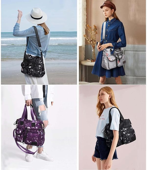 Tote Bag for Women,Multi Pockets Shoulder Handbag,Nurse Bag for Work,Large Cross body Purse,Fashion Nylon Top Handle Satchel - Image 2