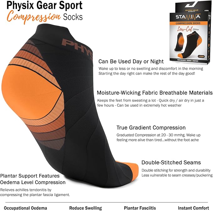Physix Gear Short Compression Socks for Men & Women - Best Low Compression Socks Women & Men Ankle Socks with Arch Support - Image 3