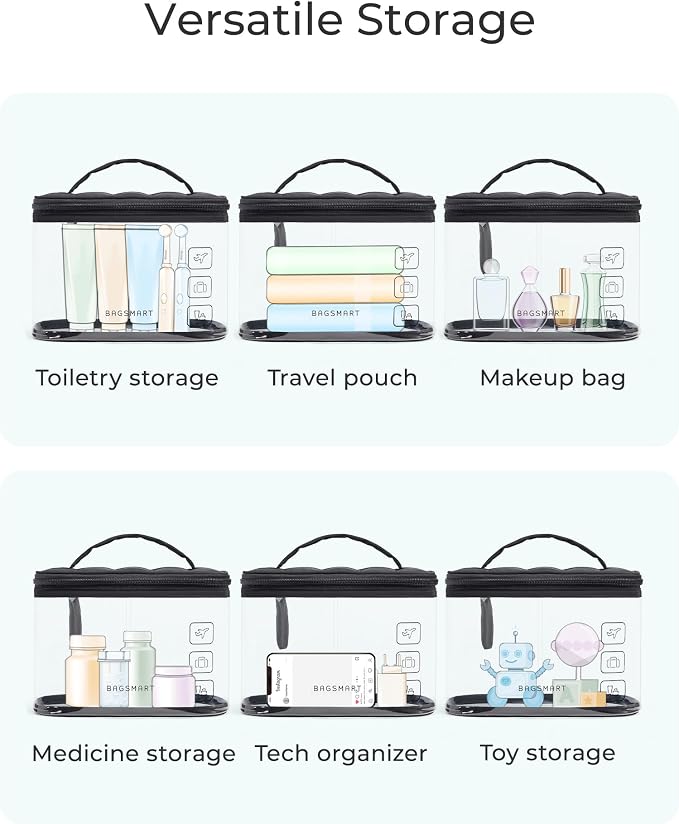 BAGSMART TSA Approved Toiletry Bag, Clear Makeup Cosmetic Bag Organizer, Quart Size Travel Bag for Toiletries, Carry-on Travel Accessories Essentials, 1 Pack-Black - Image 6