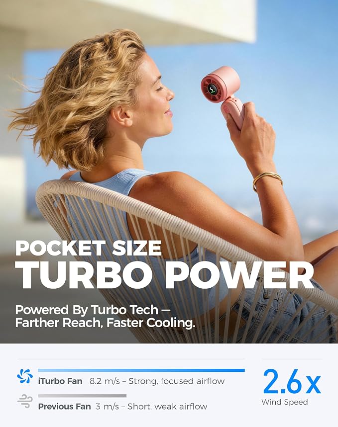 Diveblues Mini Portable Handheld Turbo Fan 27ft/s, 4000mAh Battery | 12H Max Cooling, 5 Speeds, LED Display, Quiet Motor, 3-in-1 Handheld/Neck/Desk Fan for Travel, Cruise & Disney Essentials - Image 2