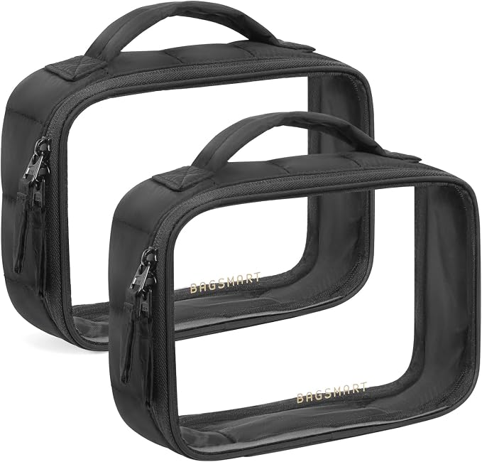 BAGSMART Puffy Clear Toiletry Bag, TSA-Approved & Wide-Open, 2-Pack, Black | Travel Makeup Bag with Handle, Cosmetic Bag with Double Zipper for Women by BAGSMART