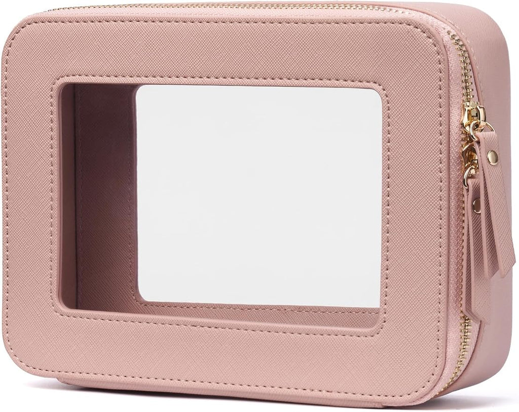 Clear Makeup Case Toiletry Bag Travel Clear Cosmetic Bag with Zipper, Small Make Up Bag Traveling, Pink, Medium by POPVIBE
