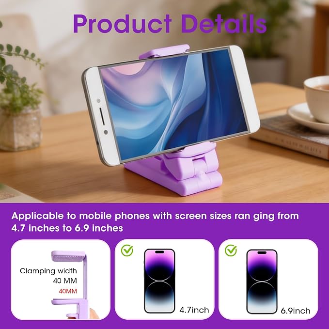 Airplane Phone Holder, Foldable Phone Holder for Airplane Seat Back Luggage Pole Desk 360° Rotation for Multi-Directional Viewing, Travel Essentials Holds Cell Phones (Purple 1pcs) - Image 3