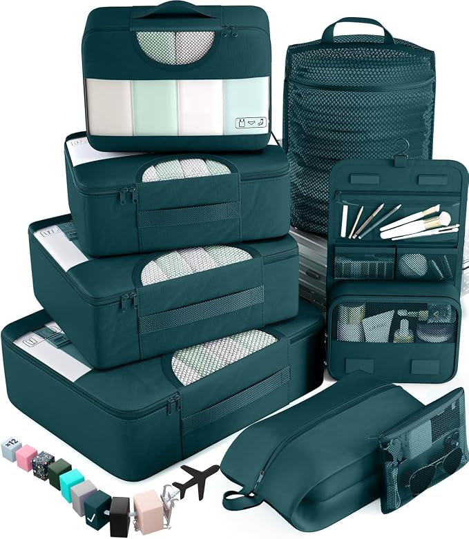 Veken 8 Set Packing Cubes for Travel Essentials,Anti-Wrinkle Buckled Suitcase Organizer for Shoe & Toiletry Bag,Carry On Luggage Bag with 99+ Count Mesh Holes for Airplane & College Dorm Accessories - Image 10
