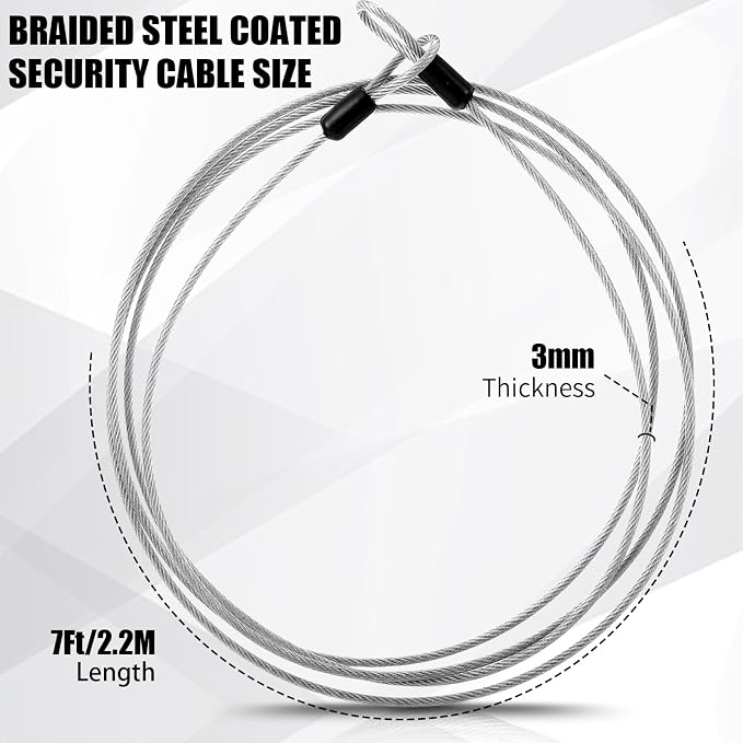 12 Pack Security Cable Luggage Lock with Loops 7 ft 3mm Braided Steel Coated Bike Cable Wire Double Loop Anti Theft Safety for U Lock, Padlock and Disc(Clear) - Image 2