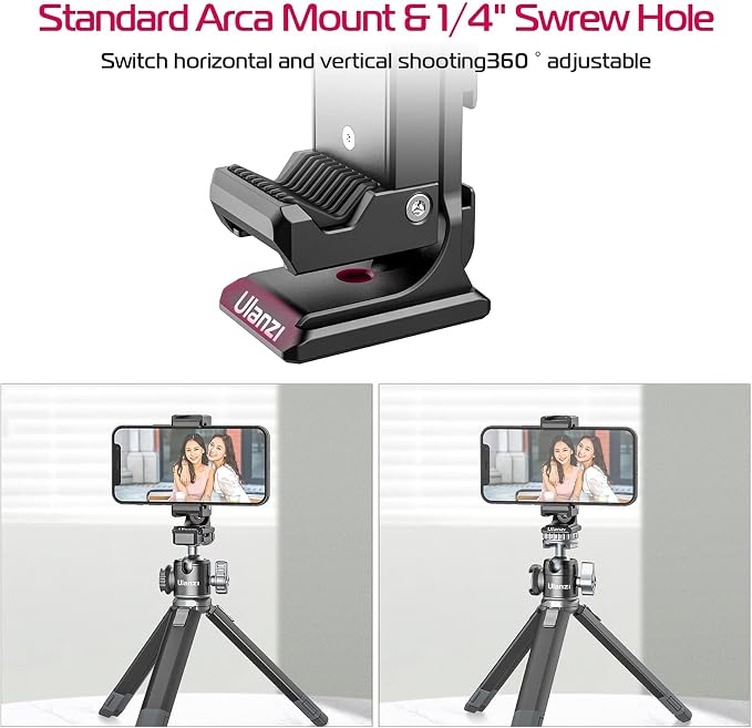 ULANZI ST-27 Metal Phone Tripod Mount, 360° Phone Holder for Tripod w 3 Cold Shoes & Arca Port, Versatile Smartphone Adapter for iPhone 17 16 15, Desktop Tripods, and Live Streaming/Vlogging Setup - Image 2