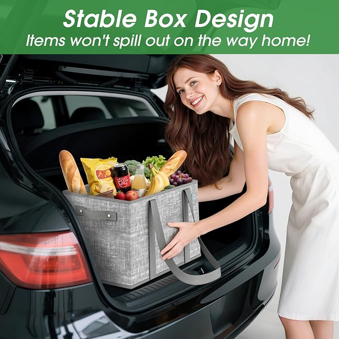 Fab totes Reusable Grocery Bags, Large Foldable Shopping Tote Bags with Reinforced Handles & Hard Bottom,4 Pack, Grey - Image 6