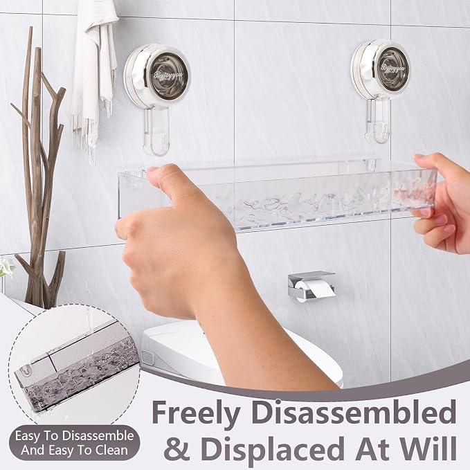 Corrugated Suction Cup Storage Holder,Movable Shower Shelf Suction Cup,Shower Caddy Large Organizer Bathroom,No-Drill Wall Mounted Bathroom Storage Rack Shelf(White) - Image 3