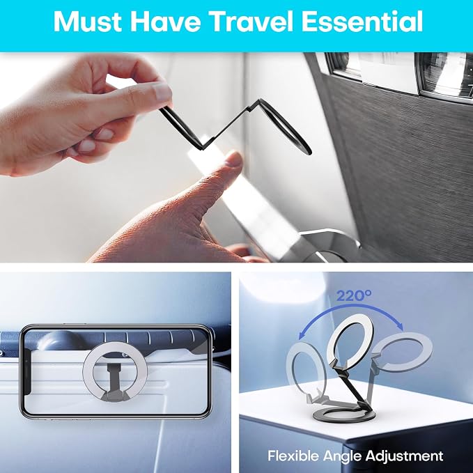 Mini Universal in Flight Airplane Phone Holder, Travel Essentials, Black | Super Compact, Airplane Travel Essentials, Compatible with MagSafe, Upgraded Version with Stronger Hinges - Image 3