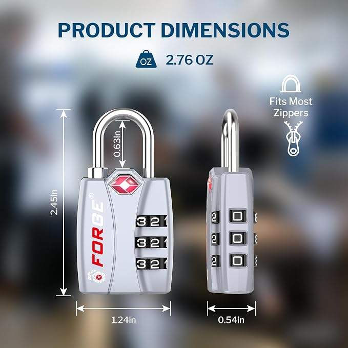 Forge Open Alert TSA Approved Luggage Locks - 3 Digit Combination, Easy Read Dials, Zinc Alloy Body - Ideal Travel Lock for Luggage, Suitcases, Bags & Toolboxes (Silver 2 Locks) - Image 8
