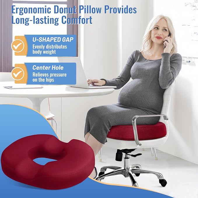 CloudBliss Donut Pillow Stadium Seat Cushion for Tailbone Pain Relief and Hemorrhoids, Memory Foam Seat Chair Cushion, Portable Seat Cushions for Bleachers, Car, Home & Office - Image 3