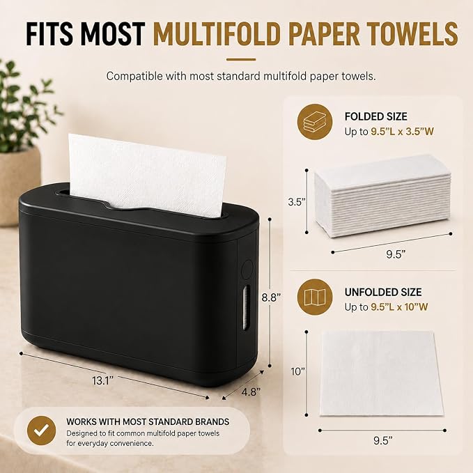 Multifold Paper Towel Dispenser Countertop, Hand Towel Dispenser for Bedroom, Bathroom, Kitchen, Toilet (Black) - Image 3