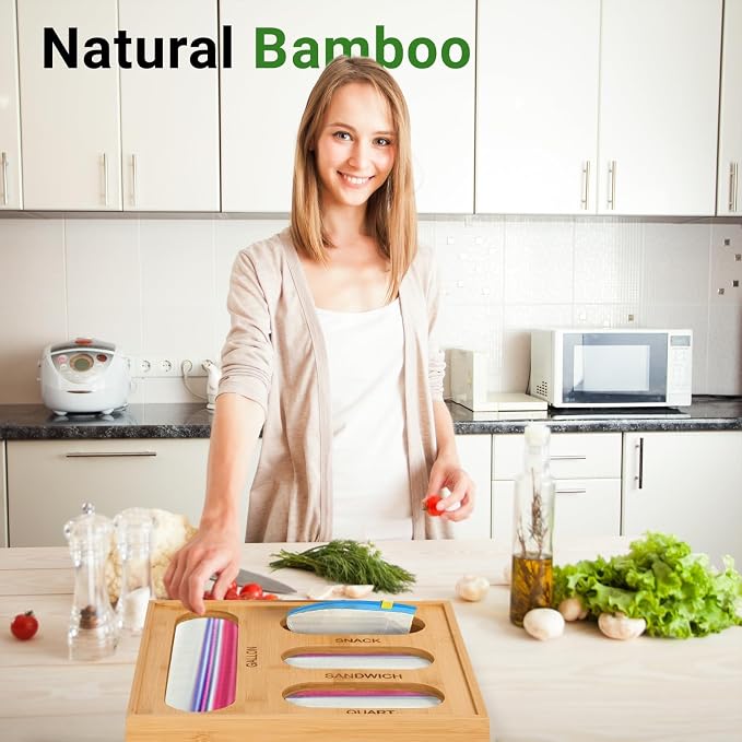 4 in 1 Bamboo Bag Storage Organizer for Sandwich, Snack, Quart,Gallon Bags - Image 8