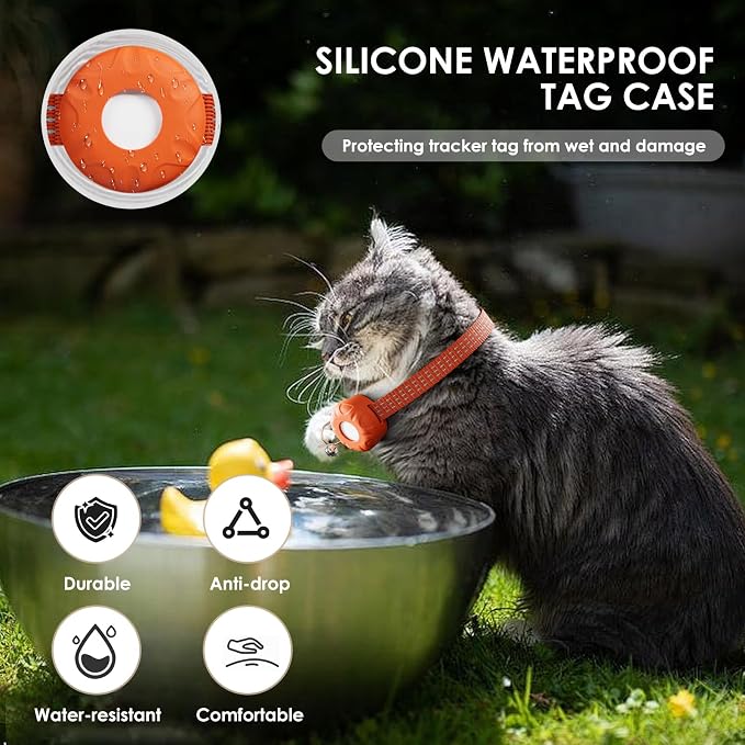 Cat Tracker, GPS Tracker Compatible with Apple Find My App(Only iOS), Waterproof Cat Tracker Collar with Bell and Safety Elastic Buckle, No Monthly Fee, Territory & Location History (Orange) - Image 6