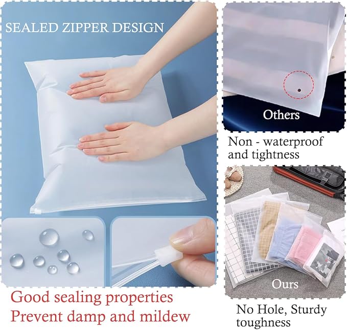 25 Pcs Plastic Travel Storage Bags,Reusable Ziplock Bags,Plastic Hospital Bag,Frosted Nonporous Waterproof Ziplock Bags for Clothes,Maternity,Shoes, Cosmetics,5 Sizes - Image 4