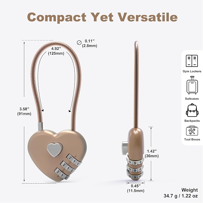Combination Lock for Locker, Small Cable Lock with Code, 3 Digit Padlock Combination, for Luggage, Gym Locker, Suitcase, Backpack Zipper, Cabinet, Toolbox, Outdoor Fence Gate, Travel Safe - Image 2