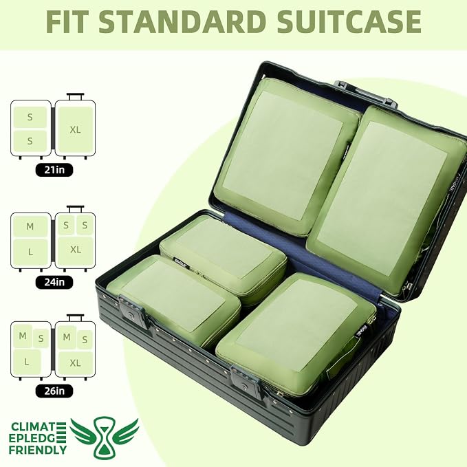 BAGAIL 4 Set/6 Set/8 Set Compression Packing Cubes Travel Accessories Expandable Packing Organizers (Square Mesh, 06-Matcha Green) - Image 7