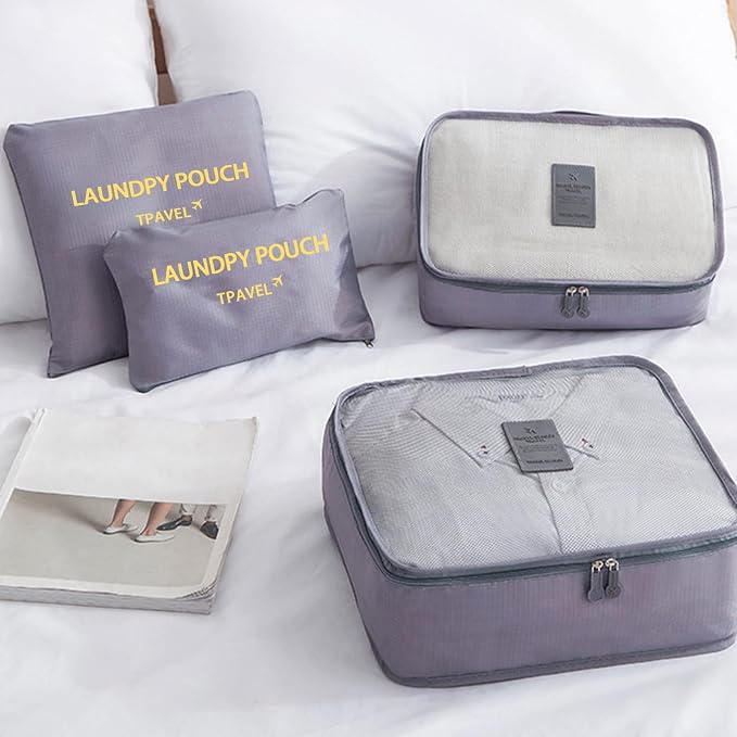 6 Set Packing Cubes for Travel Luggage Packing Bags Reusable Lightweight Suitcase Organizer Cubes Set for Travel Accessories (Grey) - Image 8