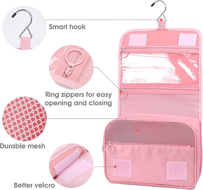 Narwey Small Hanging Travel Toiletry Bag for Women, Travel Bag for Toiletries, Makeup Bag Organizer Make Up Bags Cosmetic Bags for Girls - Image 4