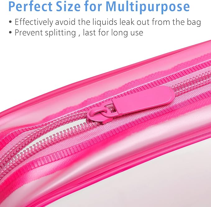 Clear Makeup Bag for Travel - TSA Approved Toiletry Bag, 2 Rose Red | 1 Medium Quart Carry-On & 1 Large Checked-Luggage, Reinforced Seams, Water-resistant, Clear Easy-Check for Airport, Women - Image 6