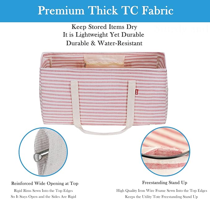 LHZK 2 Pack Extra Large Utility Tote Bag with Metal Wire Frame and the Sides Rinforced, Extra Large Tote Bag with Handle for Pool Beach Laundry Storage (Pink) - Image 6
