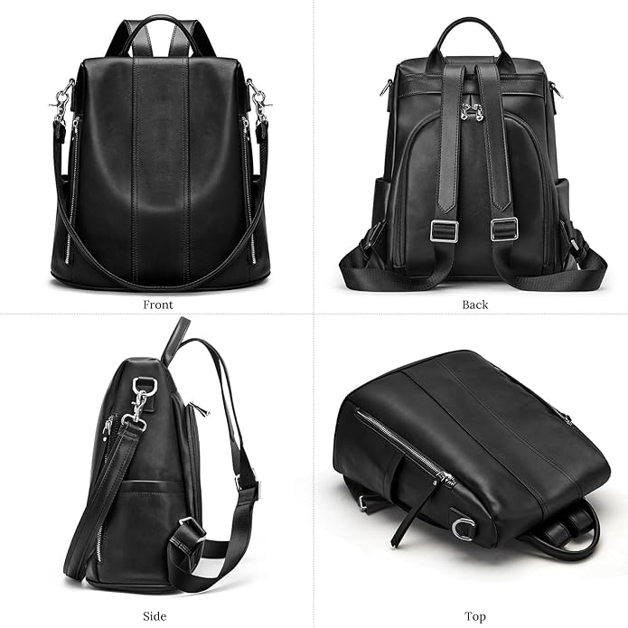 S-ZONE Leather Backpack Purses for Women Antitheft Rucksack Shoulder Bag Medium | Genuine Leather, Medium Fits 9.7-inch Tablet, for Work Travel Daily Commute, Multi Pockets, Adjustable Dual Straps - Image 6