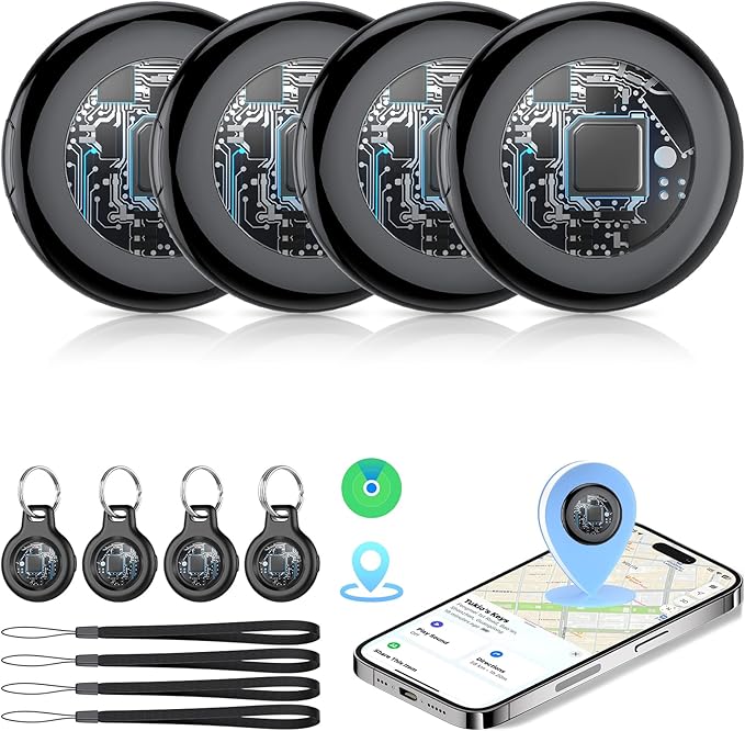 Air Tracker Tags-4 Pack (iOS Only), [Apple MFi Certified] Key Finder | Replaceable Battery Bluetooth Tracker Compatible with Apple Find My, Item Locator Smart Tag for Keys, Bag, Luggage and More by Tukio